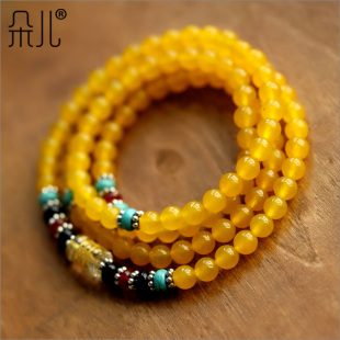 淘金币 朵儿出品 开光黃玉髓配红玛瑙108颗佛珠手链 美容养颜 配