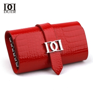  DUER杜尔 独家奢侈鳄鱼纹女士男士抽带2折漆皮圆桶大容量钥匙包