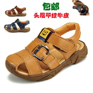  哆莱梦新款男童凉鞋 真皮包头凉鞋 儿童凉鞋软底宝宝鞋特价