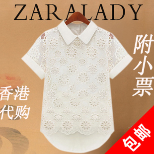  ZARA正品代购夏装上衣女装蕾丝女雪纺衫短袖欧根纱包邮打底衫