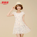 爱丽缇 2013夏装新款女装 圆领修身短袖碎花雪纺连衣裙 百褶裙夏 爱丽缇 2013夏装新款女装 圆领修身短袖碎花雪纺连衣裙 百褶裙夏