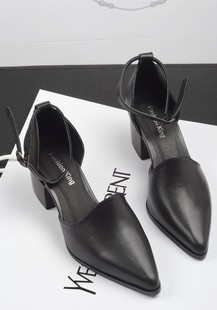  夏季欧美新款个性复古浅口牛皮英伦尖头中跟粗跟单鞋真皮女鞋