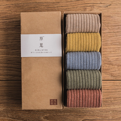 原足袜子女中筒袜秋冬季纯棉堆堆袜女士韩国复古长筒袜子加厚长袜