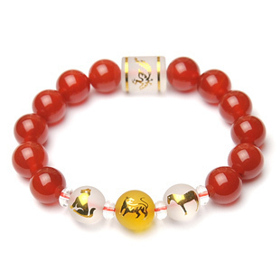  开光属虎狗马年吉祥物水晶红玛瑙三奇朱雀寅午戌四神手链