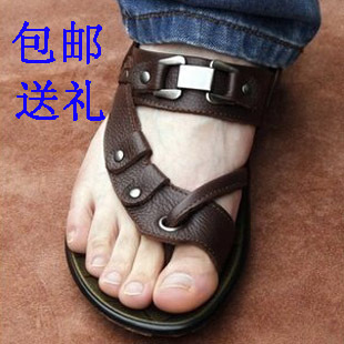  夏季休闲男士夹趾沙滩鞋男皮夹趾凉鞋男真皮凉鞋男凉鞋真皮包邮潮