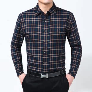 七匹狼正品旗舰店 时尚休闲男装宽松长袖衬衫 新款格子衬衣