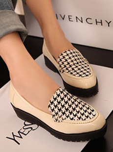  sunly13春季新款女鞋 真皮马毛拼接英伦学院风坡跟松糕厚底鞋