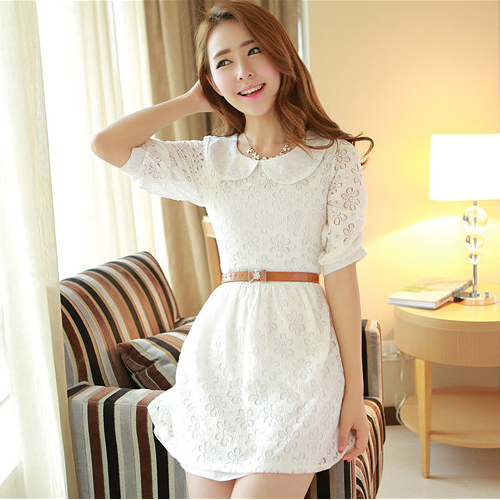 娃娃领五分袖中袖中腰...