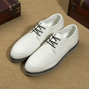  夏季新款韩版白色尖头帆布鞋男松糕鞋英伦厚底潮流透气男鞋子