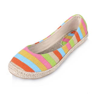 麻边女鞋单鞋平底...