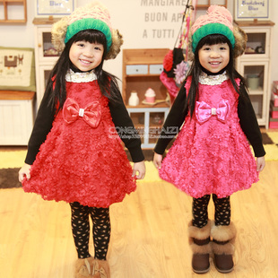  韩版童装女童新款春装新年装儿童裙子加厚背心裙连衣裙0007