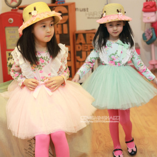  韩国女童碎花蓬蓬长袖连衣裙新款春装儿童裙子宝宝童装纱裙18