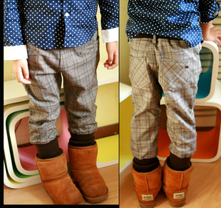  韩国善在香正品 童装男童女童 格子儿童靴裤马裤小脚裤格纹毛料