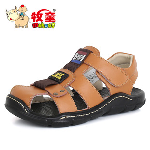  牧童新款牛皮凉鞋 牛皮沙滩凉鞋 儿童皮凉鞋 包头护脚