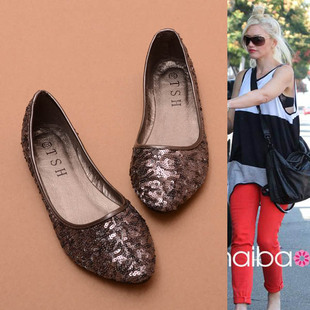 零利润 欧美风大牌休闲款平底鞋亮片平跟尖头单鞋 大码鞋 女鞋