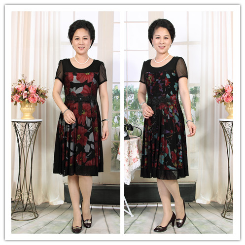 2013夏装新款修身大摆长裙子中老年女装短袖连衣裙时尚妈妈装5XL 2013夏装新款修身大摆长裙子中老年女装短袖连衣裙时尚妈妈装5XL