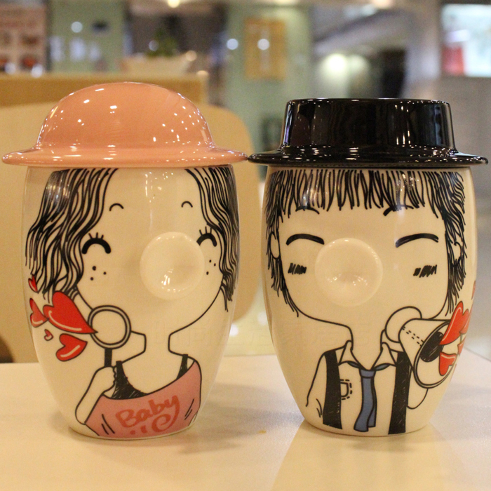 Cartoon Ceramic Cup Toot mouth cup With cover Creative Ceramics Mug Couple cups Wedding gift cupin the Tableware , Cup/Cups/Kettle , Cup Set/Couple of cups category - from Buy2taobao.com to provide professional Taobao agent buy service