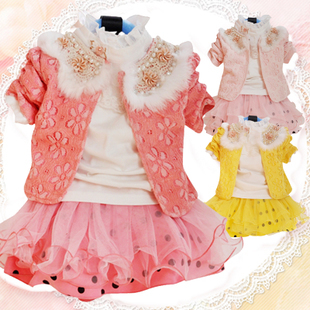  姿婴谷女童春装新款原创儿童春秋季女童套装长袖T恤裙子3件套