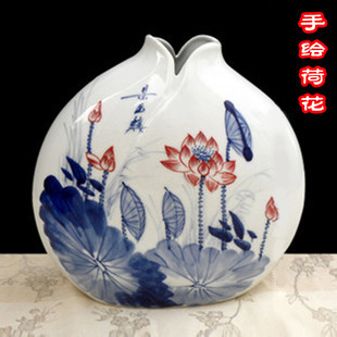 景德镇手绘陶瓷 青花瓷瓶 荷花古典客厅摆件工艺家居装饰 景德镇手绘陶瓷 青花瓷瓶 荷花古典客厅摆件工艺家居装饰