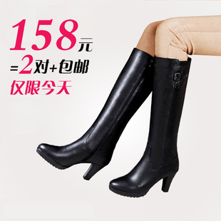  春季新款潮流骑士女鞋子防水台长靴黑色高跟粗跟高筒靴女靴子