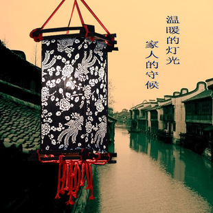  一对包邮 中式古典 餐厅茶楼酒楼仿古蓝色灯笼吊灯布艺灯饰灯具