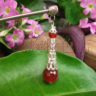  苗银复古典盘发簪子天然红玛瑙结婚头饰发钗民族古代古装流苏步摇