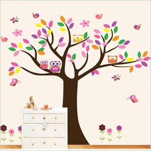 猫头鹰花树 儿童宝宝房间客厅幼儿园背景装饰