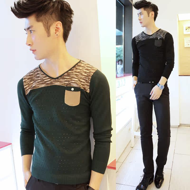 春秋季新款韩版<em>男士毛衣</em>男装时尚休闲<em>修身</em>V领