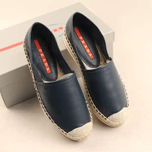  新款普拉达欧美英伦风 女鞋编织厚底松糕跟真皮复古女单鞋