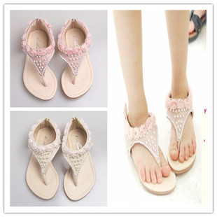  夏季新款韩国童鞋儿童凉鞋夹趾玫瑰水钻女童凉鞋中大童公主鞋