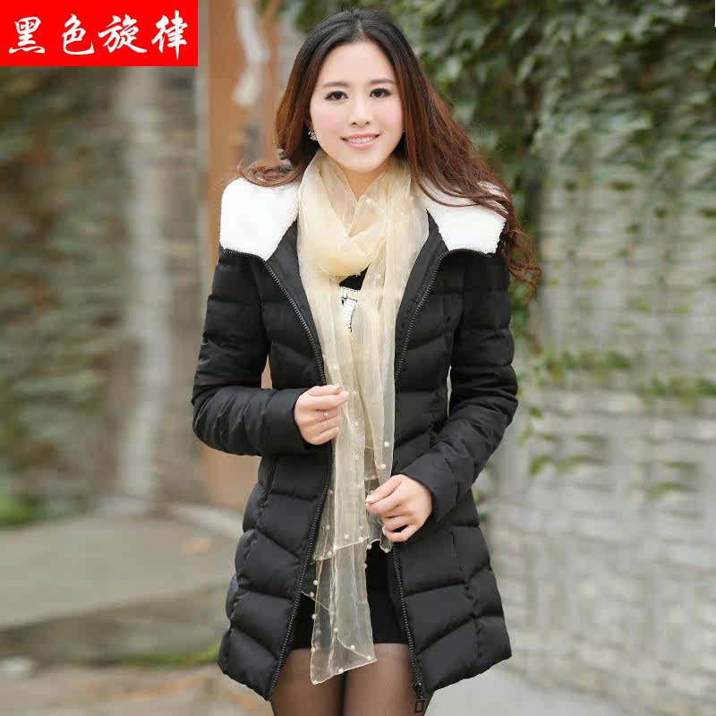 黑色旋律 2013<em>冬装</em>新款<em>棉衣女中长款</em> 连帽<em>韩版</em>