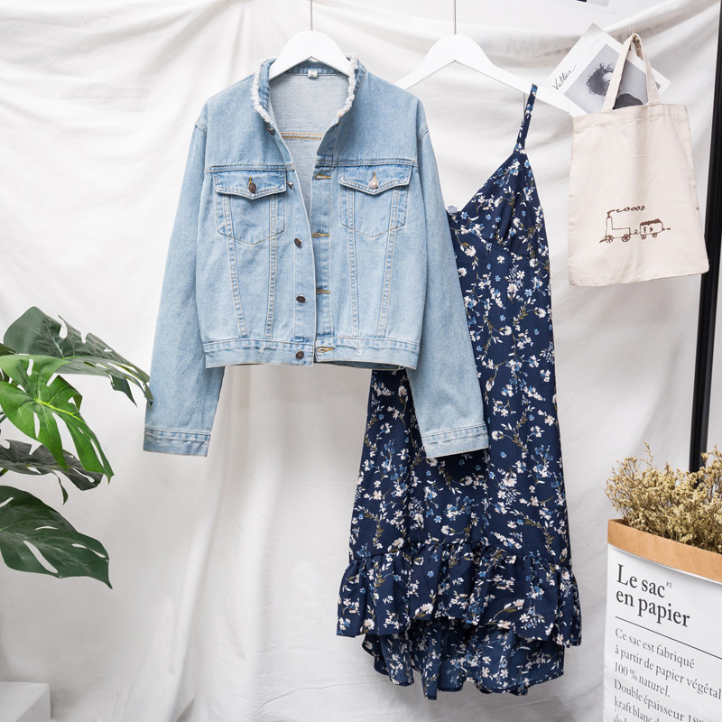 cowboy coat collocation Broken flowers Dress have cash less than that is registered in the accounts Two Show thin summer temperament 2019in the Women's clothing/Boutique , Large size women category - from Buy2taobao.com to provide professional Taobao agent buy service