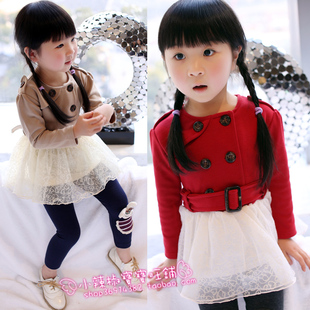  【小辣椒baby】春女童装新款 儿童长袖圆领连衣裙 小洋纱裙