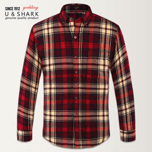  U-SHARK 春款长袖衬衫男士休闲商务英伦韩版格子衬衣男装潮