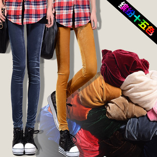  春装韩版新款 弹力彩色金丝绒女士打底裤 女铅笔小脚裤子