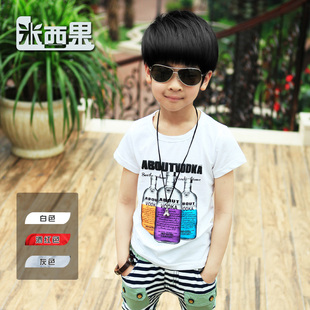  米西果童装男童夏装新款儿童短袖T恤中大童白色衣服韩国tx207