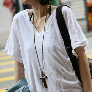  包邮 韩国饰品N9李孝利 长款木头情侣男士女十字架韩版项链毛衣链