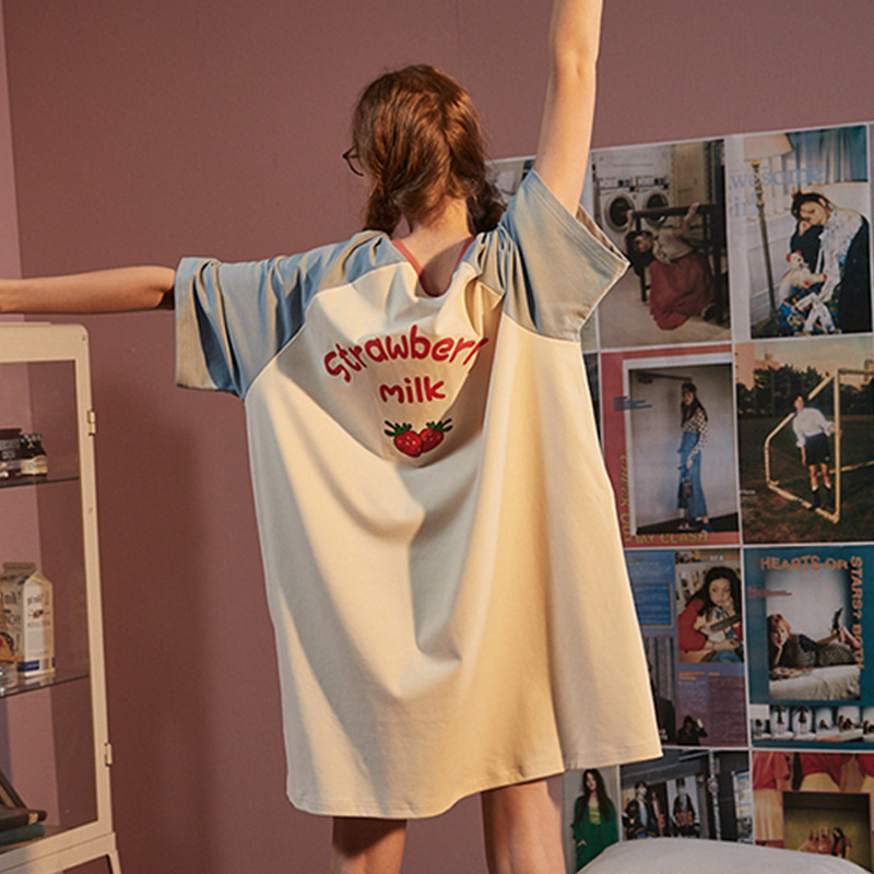 solar system Strawberry milk Short sleeved Nightdress pure cotton Easy Large pajamas pure cotton girl student Nightdress insin the Lingerie/Men's underwear/Tracksuit , Lingerie category - from Buy2taobao.com to provide professional Taobao agent buy service