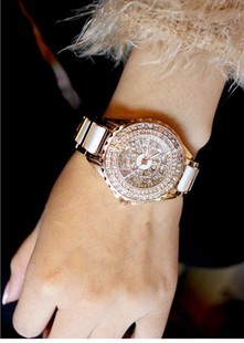  H 家 新品韩国代购施华洛世奇水钻白色陶瓷手表女表装饰表