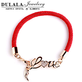  dulala 饰品 民族风 本命年 LOVE镶钻红绳手链 春节新年礼物