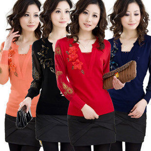 Clothes for middle-aged and elderly hengyuanxiang summer chiffon sleeve t shirt long sleeve silk knit sweater MOM loaded the base sweater