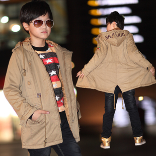  贝丽童装 加绒加厚男童风衣 中大童外套加棉 儿童棉衣 潮