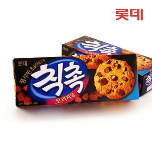  限区包邮韩国进口食品休闲零食 乐天曲奇甜饼干软巧克力粒盒装90g