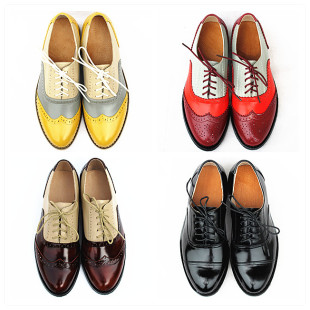  春款真皮复古女鞋 尖头英伦风杂志款 牛津单鞋 牛皮布洛克鞋特价