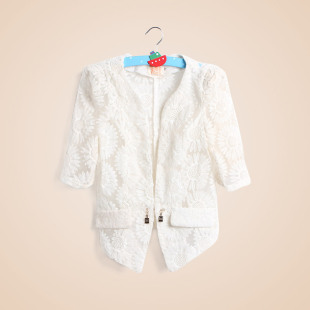  新款亲子装母女装外套 春夏装童装 韩版蕾丝欧根纱白色小西装