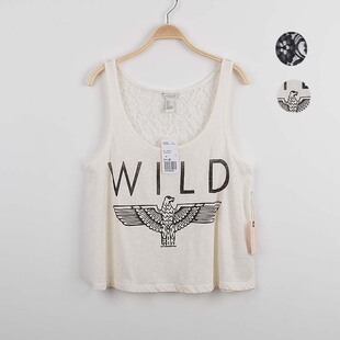  F21蕾丝暗花拼接背心无袖T恤 女0.07kg