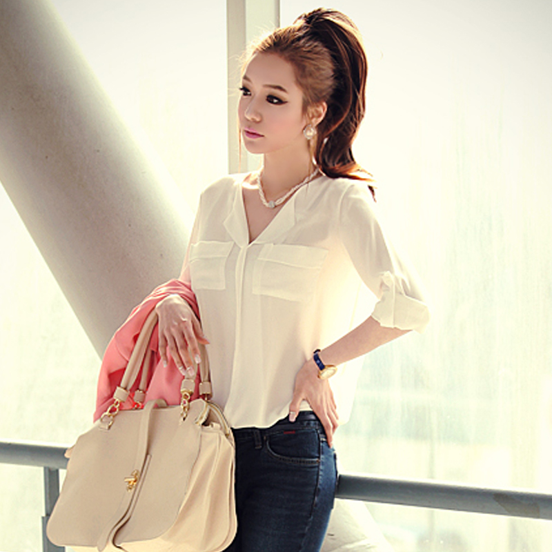 V领宽松休闲衣雪纺衫...