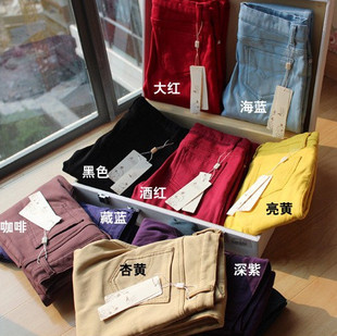  加绒加厚糖果色小脚裤铅笔裤女新韩版潮弹力小脚显瘦休闲长裤