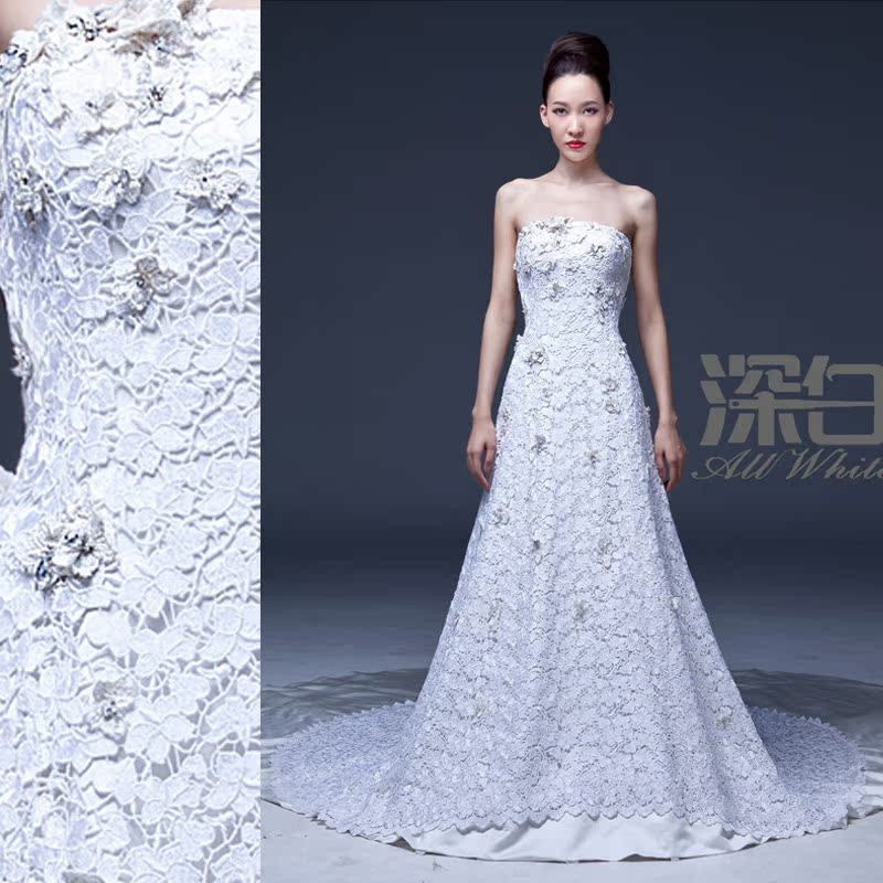 深白婚纱定制--蕾丝抹胸大拖尾婚纱 深白婚纱定制--蕾丝抹胸大拖尾婚纱