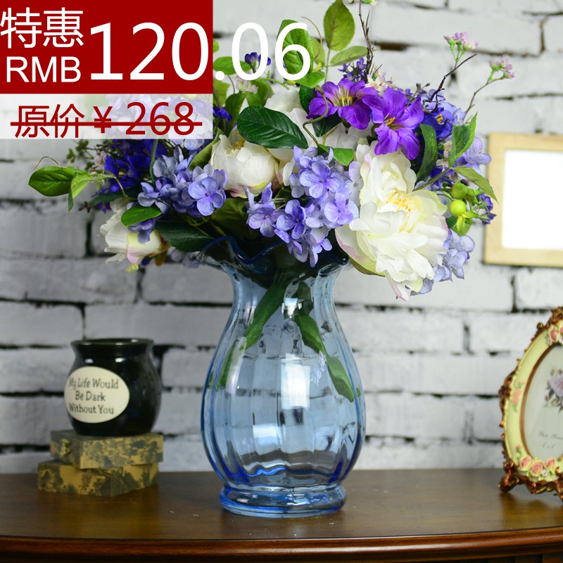 欧式花瓶田园透明圆形玻璃花瓶仿真花套装台面玻璃花瓶家居装饰花 欧式花瓶田园透明圆形玻璃花瓶仿真花套装台面玻璃花瓶家居装饰花